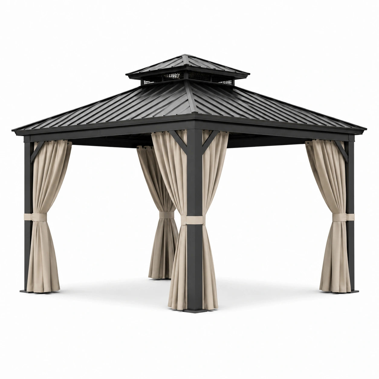 Metallpavillon mit Stahl Dach und Polyester Vorhänge 3x3m