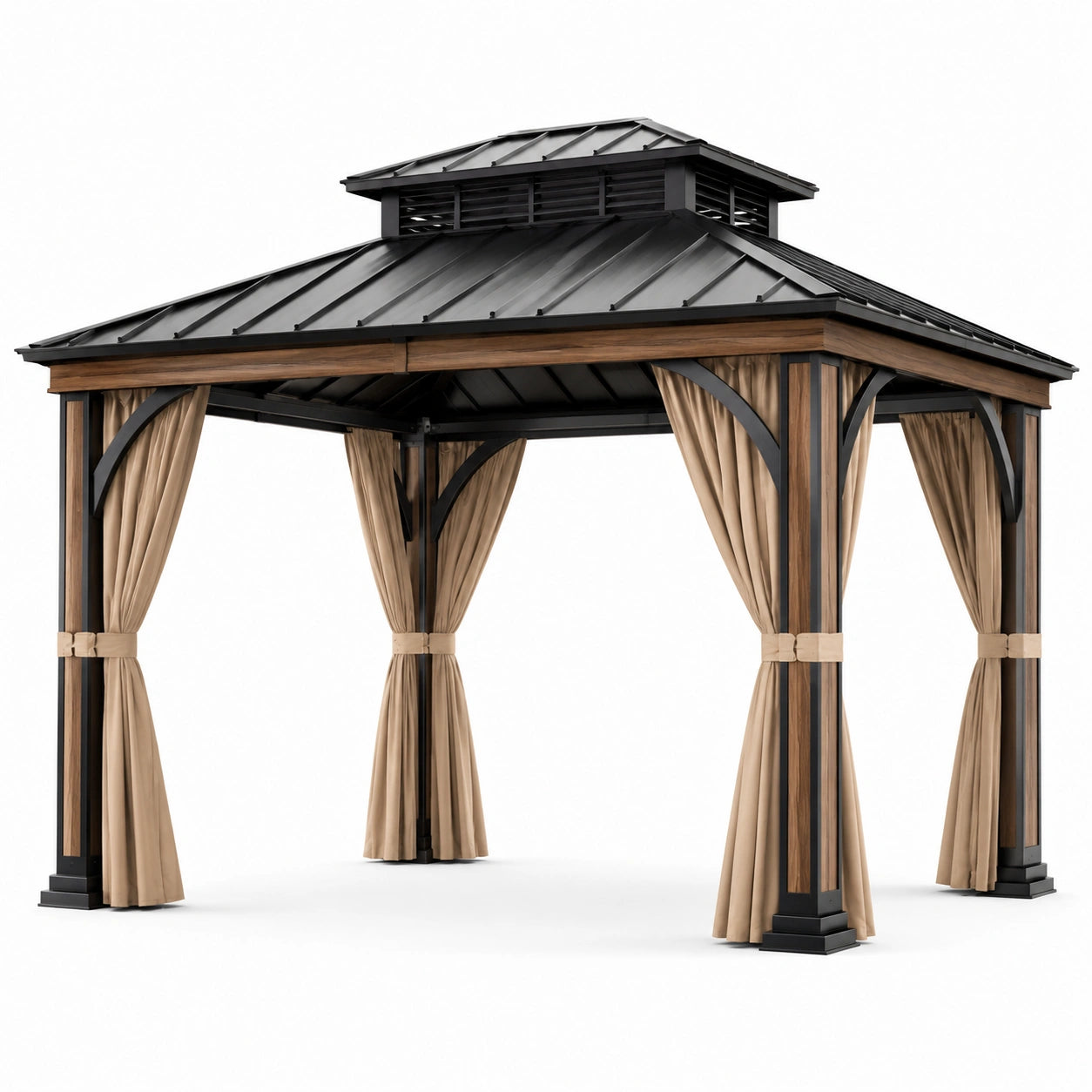 Pavillon aus Stahl mit Stahlblechdach Schwarz Beige 300x400cm