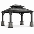 Grau Pavillon aus Aluminium und Stahl mit Steinbasis 400x300x300 cm