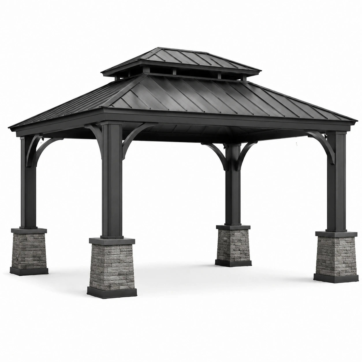 Grau Pavillon aus Aluminium und Stahl mit Steinbasis 400x300x300 cm