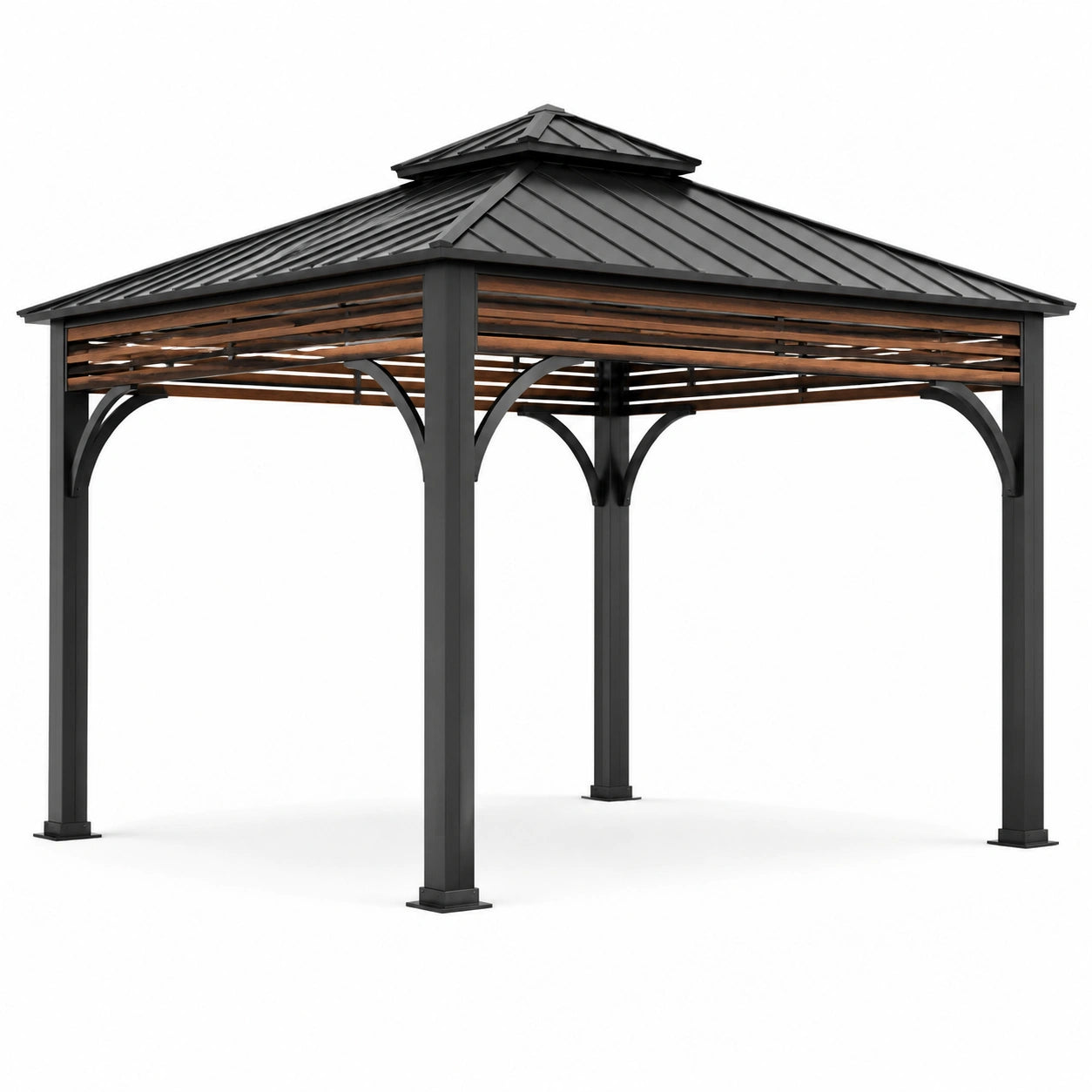 Pavillon aus Stahl und Holz in Schwarz und Braun 300x300 cm