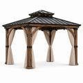 Holz-Metall Gartenpavillon mit Stahl-Dach und Vorhängen 300x400 cm