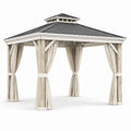 Pavillon mit Holzstruktur und Stahldach, Beige und Dunkelgrau, 3x3x2.7m