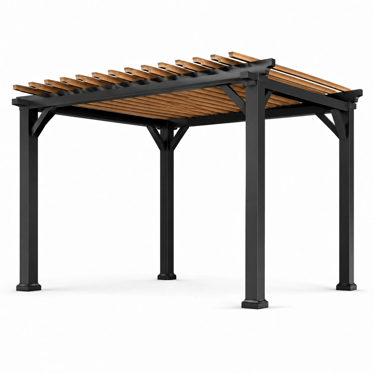 Aluminium Pergola mit Holzlatten Schwarz/Braun 300x300x230 cm