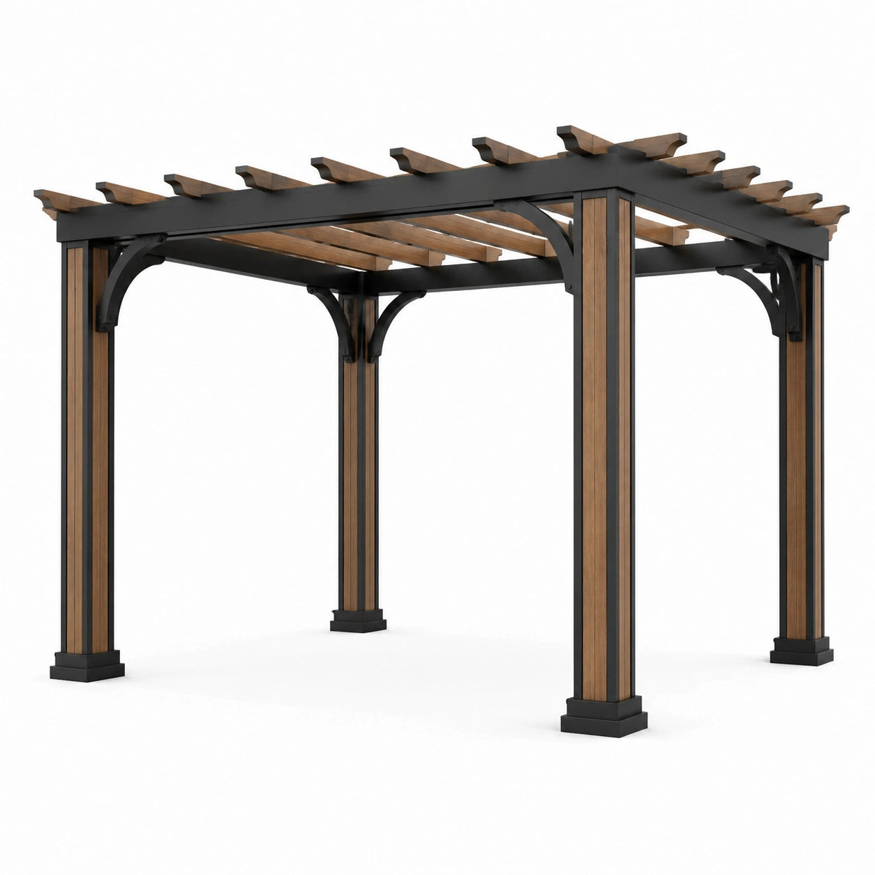 Pergola aus Aluminium und Holz Braun/Schwarz 300x400x250cm