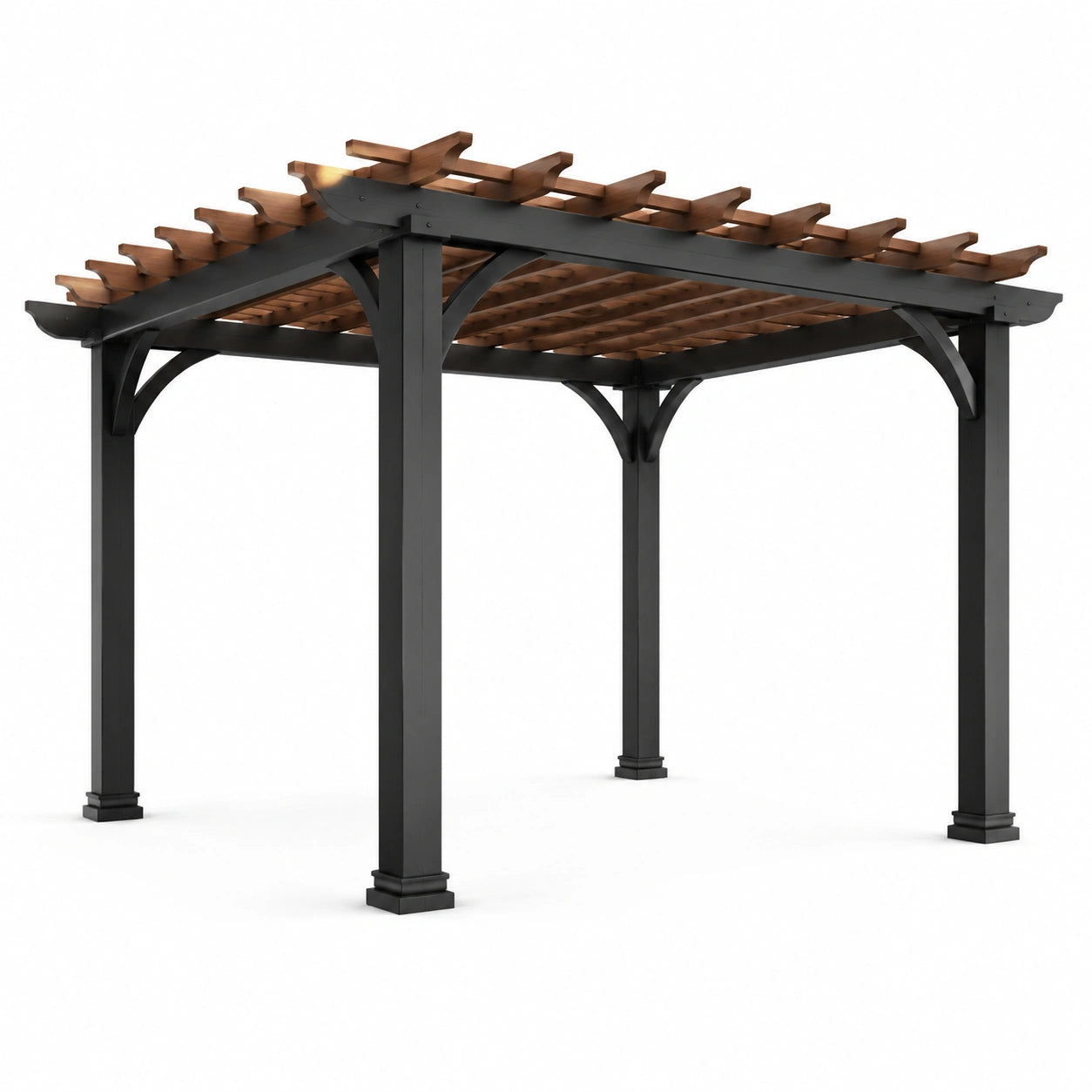 Pergola aus Aluminium und Kiefernholz in Schwarz und Braun 300 cm x 300 cm