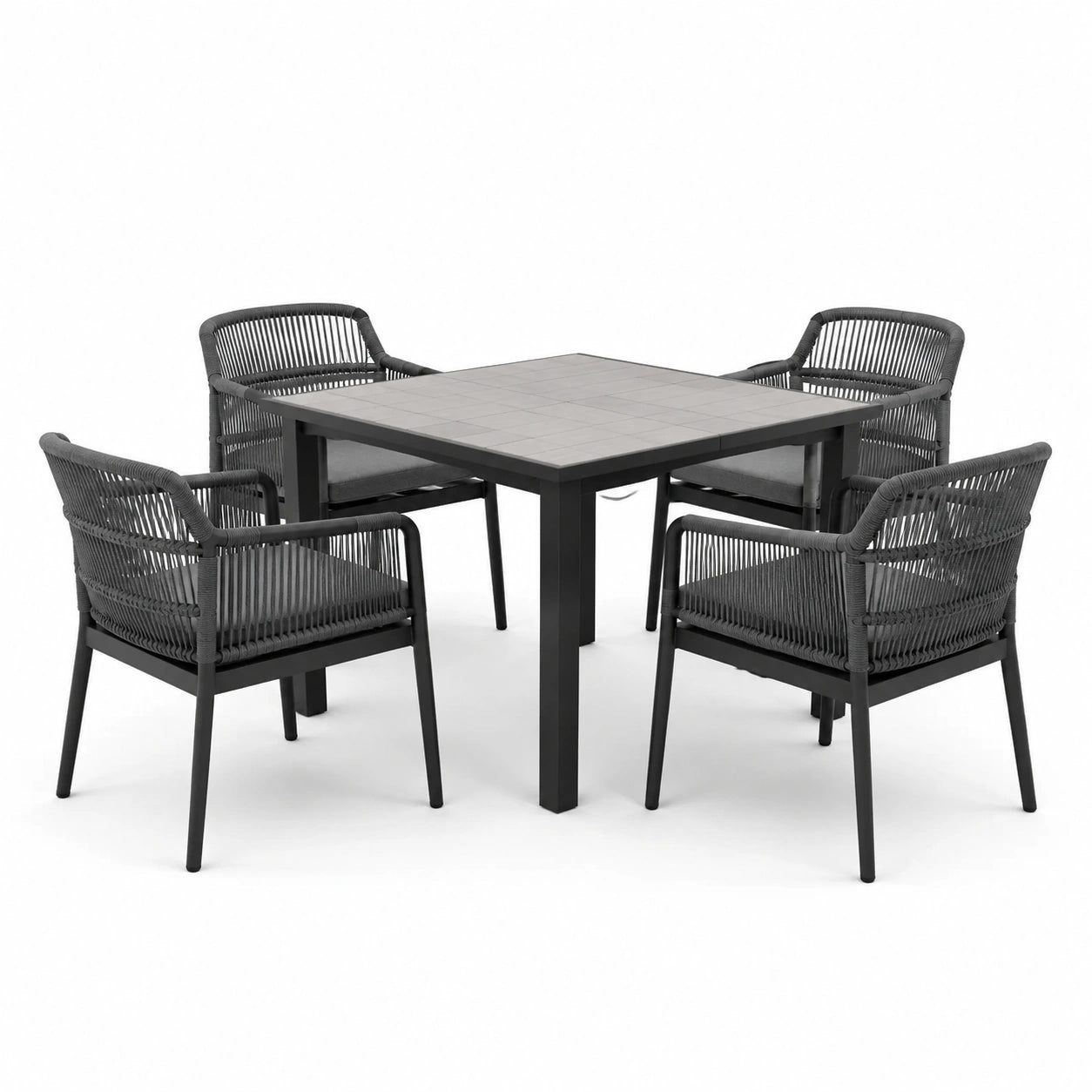 Gartenmöbel-Set aus Aluminium und Polyestergeflecht in Grau mit Tisch 100x100cm