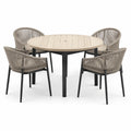 Rundes Gartenset aus Teak und Metall mit 4 Sesseln Beige