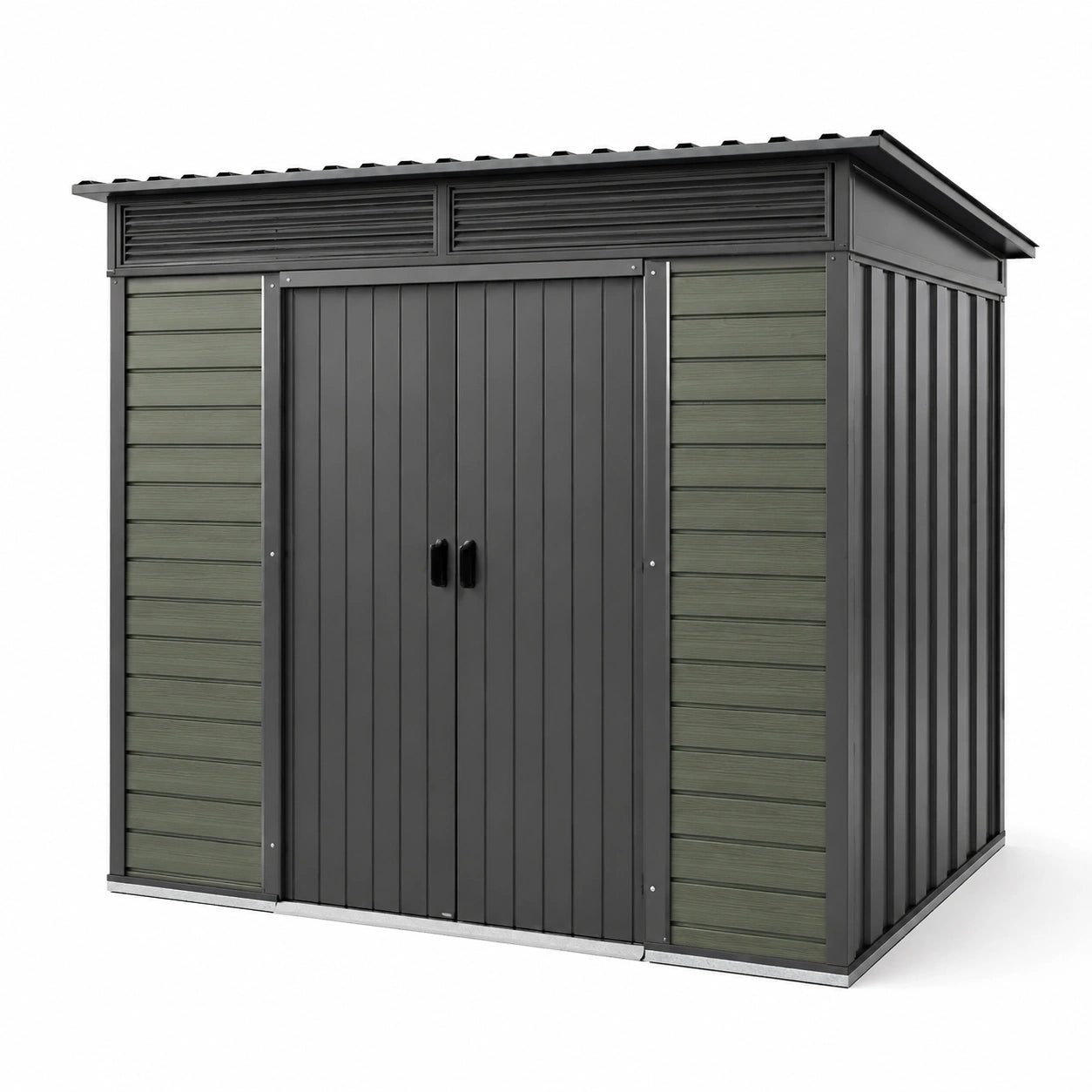 Metall Gartenhaus mit WPC Paneelen Grau/Grün