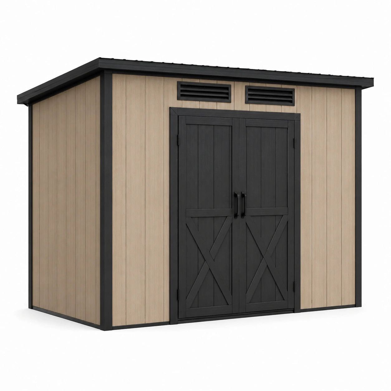 Gartenhaus aus PVC und verzinktem Stahl in Beige/Schwarz 250x300x240 cm