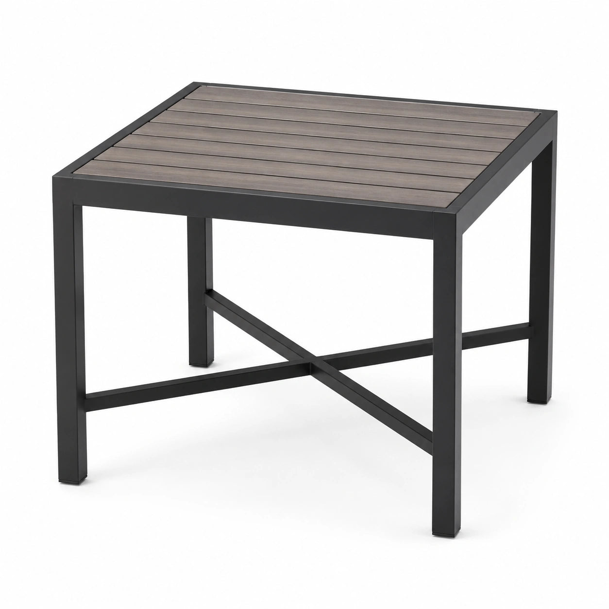 Gartentisch Aluminiumrahmen mit Kunststoffplatte in Holzoptik, Schwarz, 85x85x75 cm