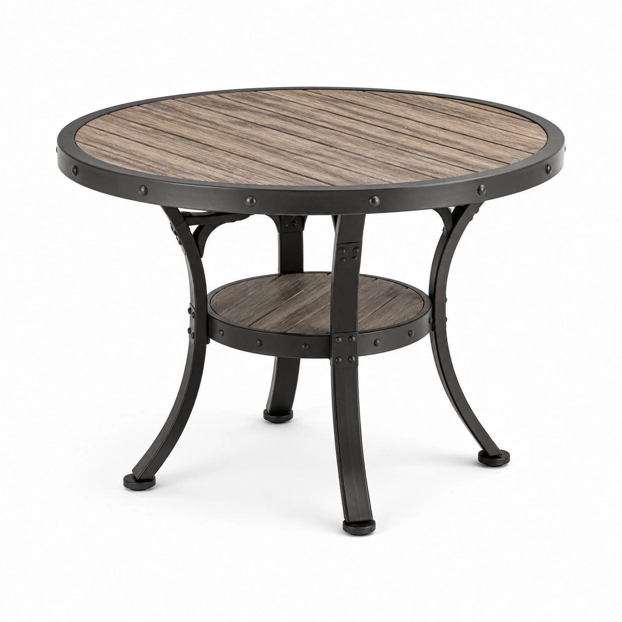 Runder Gartentisch Metall mit Holzoptik Oberfläche Dunkelbraun Ø80 cm