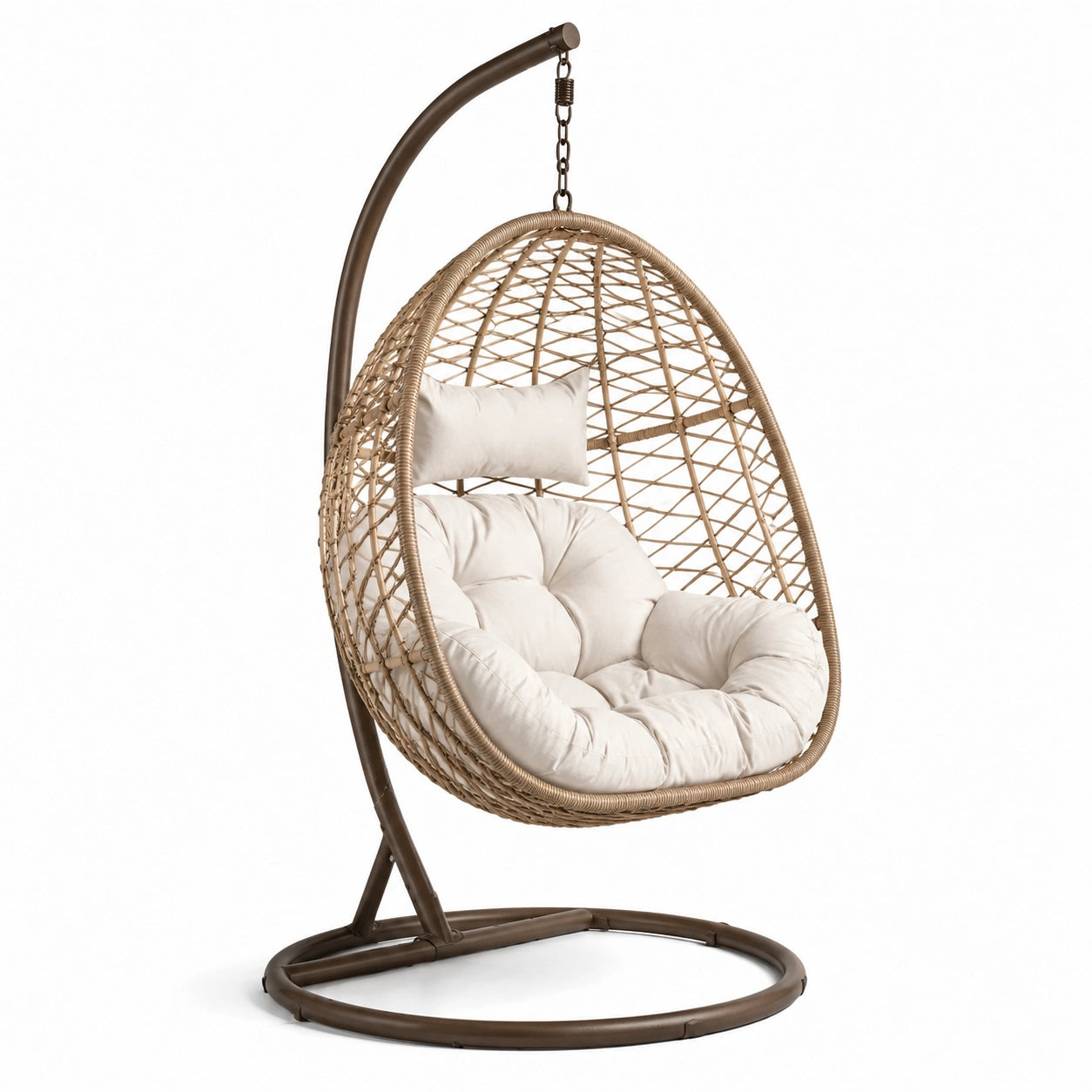 Hängesessel aus Rattan mit Kissen und Stahlrahmen, Beige