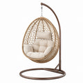 Rattan Hängesessel mit Kissen aus Polyester und Metallrahmen Braun/Beige