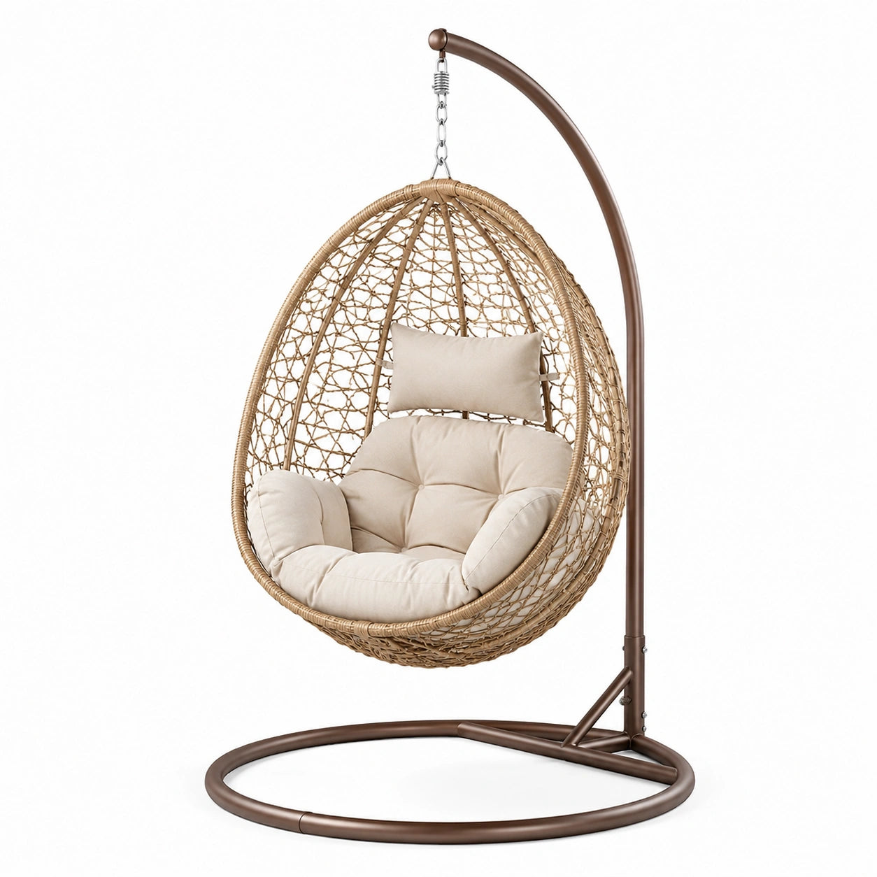Rattan Hängesessel mit Kissen aus Polyester und Metallrahmen Braun/Beige
