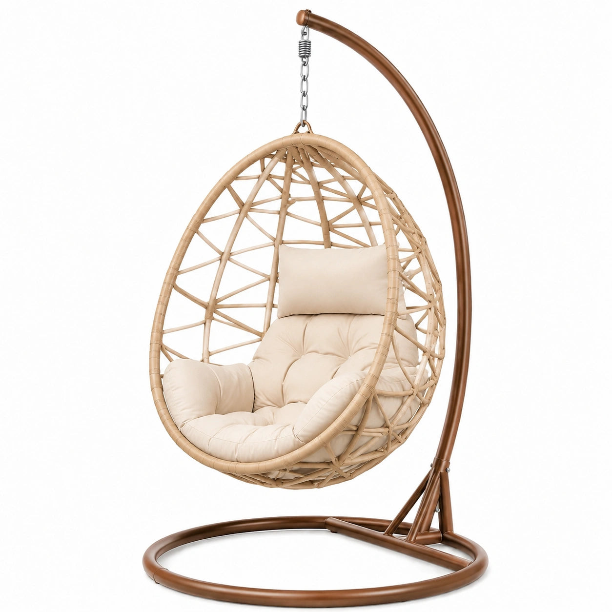 Rattan Hängesessel Beige mit Stahlgestell