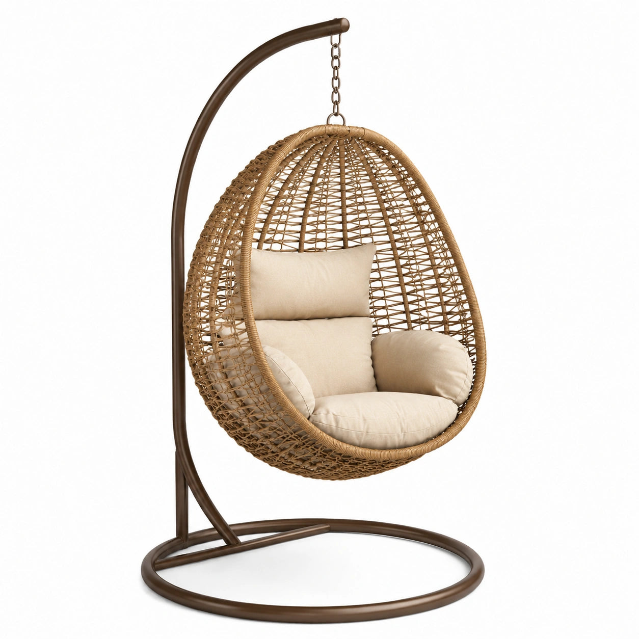 Polyrattan Hängesessel Beige mit Stahlgestell