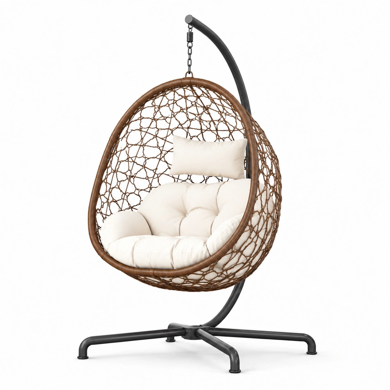 Rattan Hängesessel mit Polyester Kissen Braun/Creme