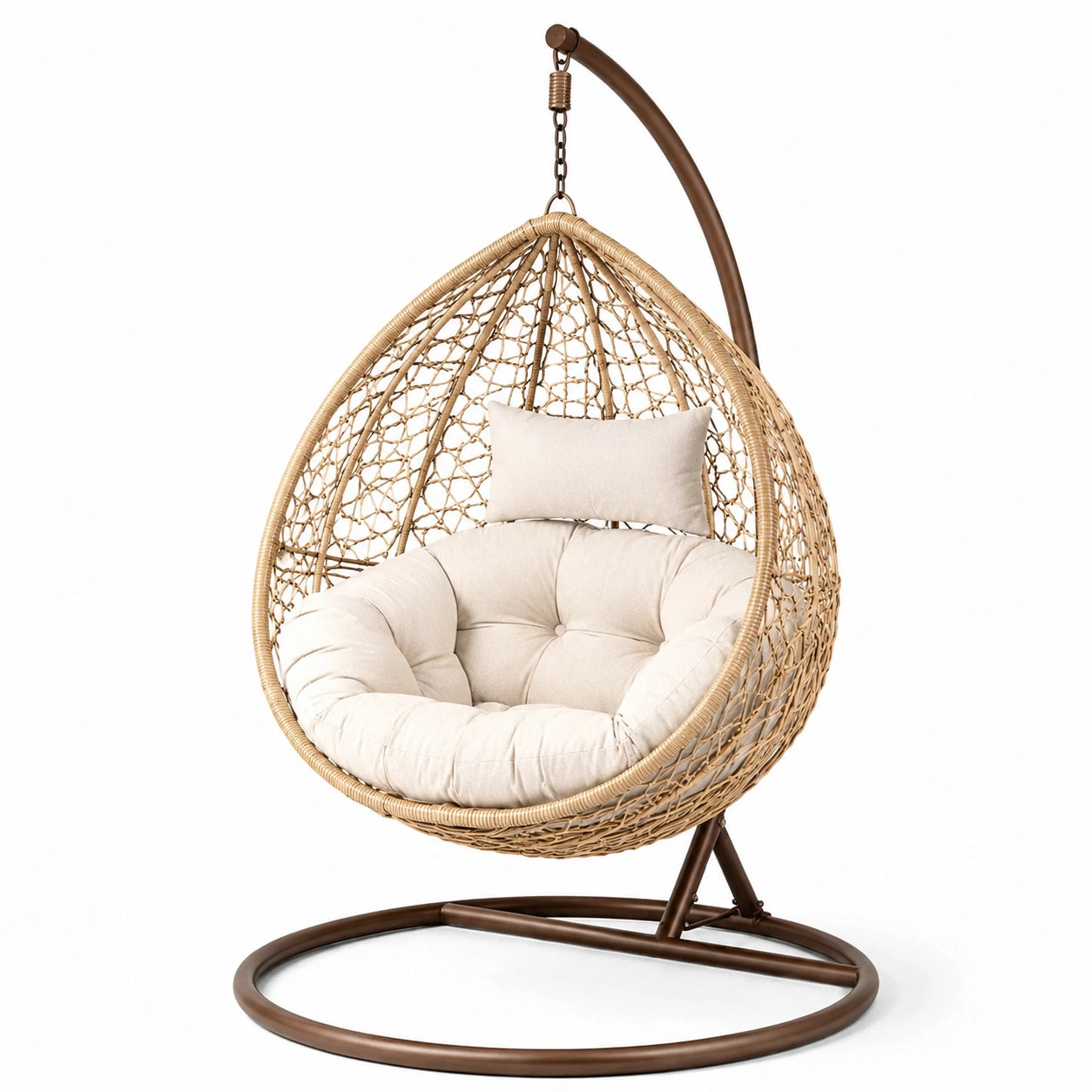 Hängesessel aus Rattan mit Stahlgestell, Beige