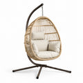 Hängesessel Rattan Beige mit Polster und Stahlrahmen